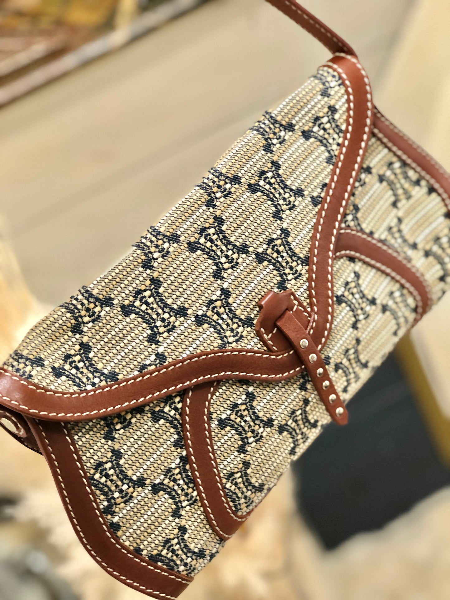 CELINE Triomphe pattern Hobobag Handbag Beige Old CELINE gctpmy