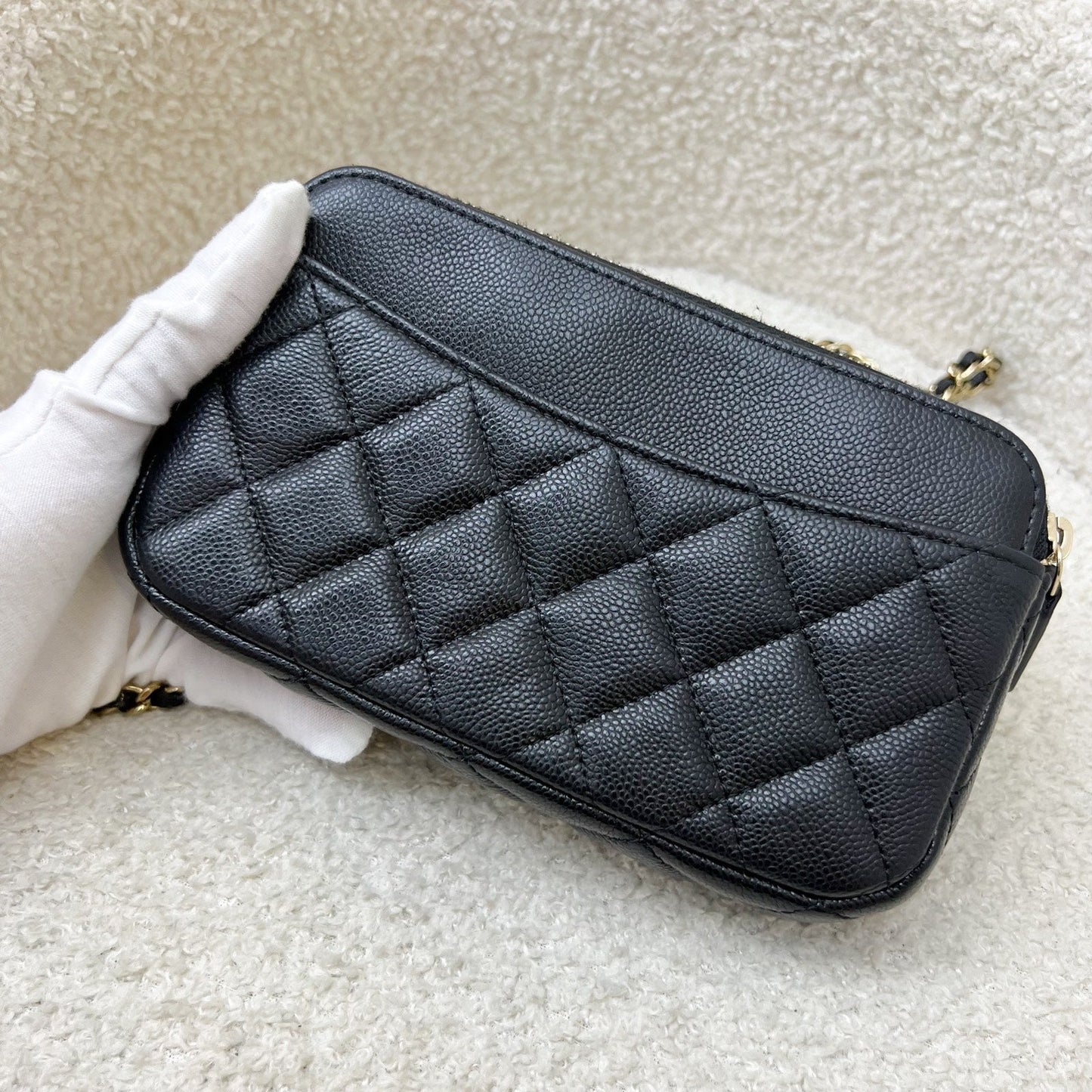 Chanel Phone Holder / Wallet On Chain WOC in Black Caviar and LGHW (Model: AP2096) Crossbody