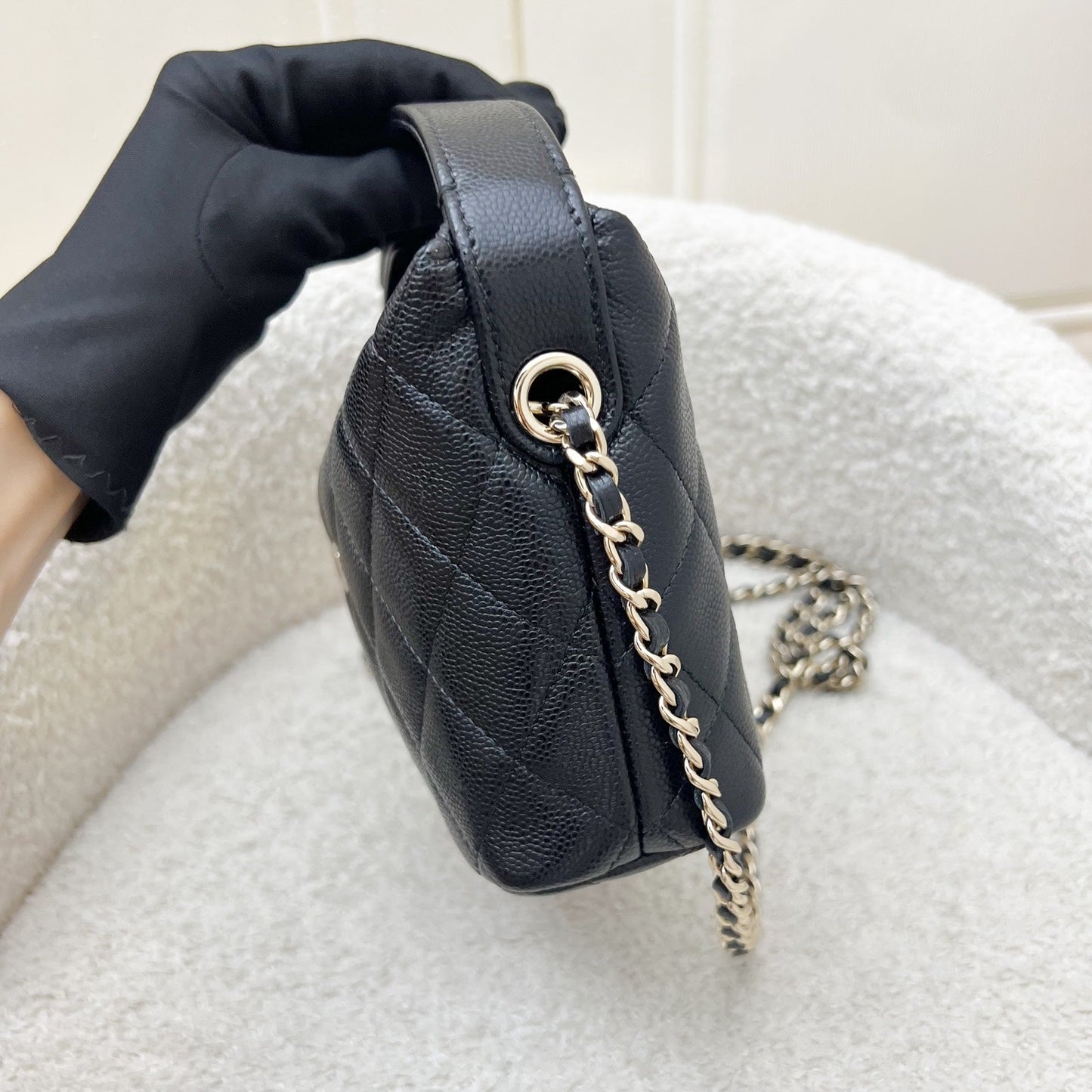 Chanel Classic Quilted Hobo Clutch on Chain in Black Caviar and LGHW (Model: AP4386) Shoulder Bag