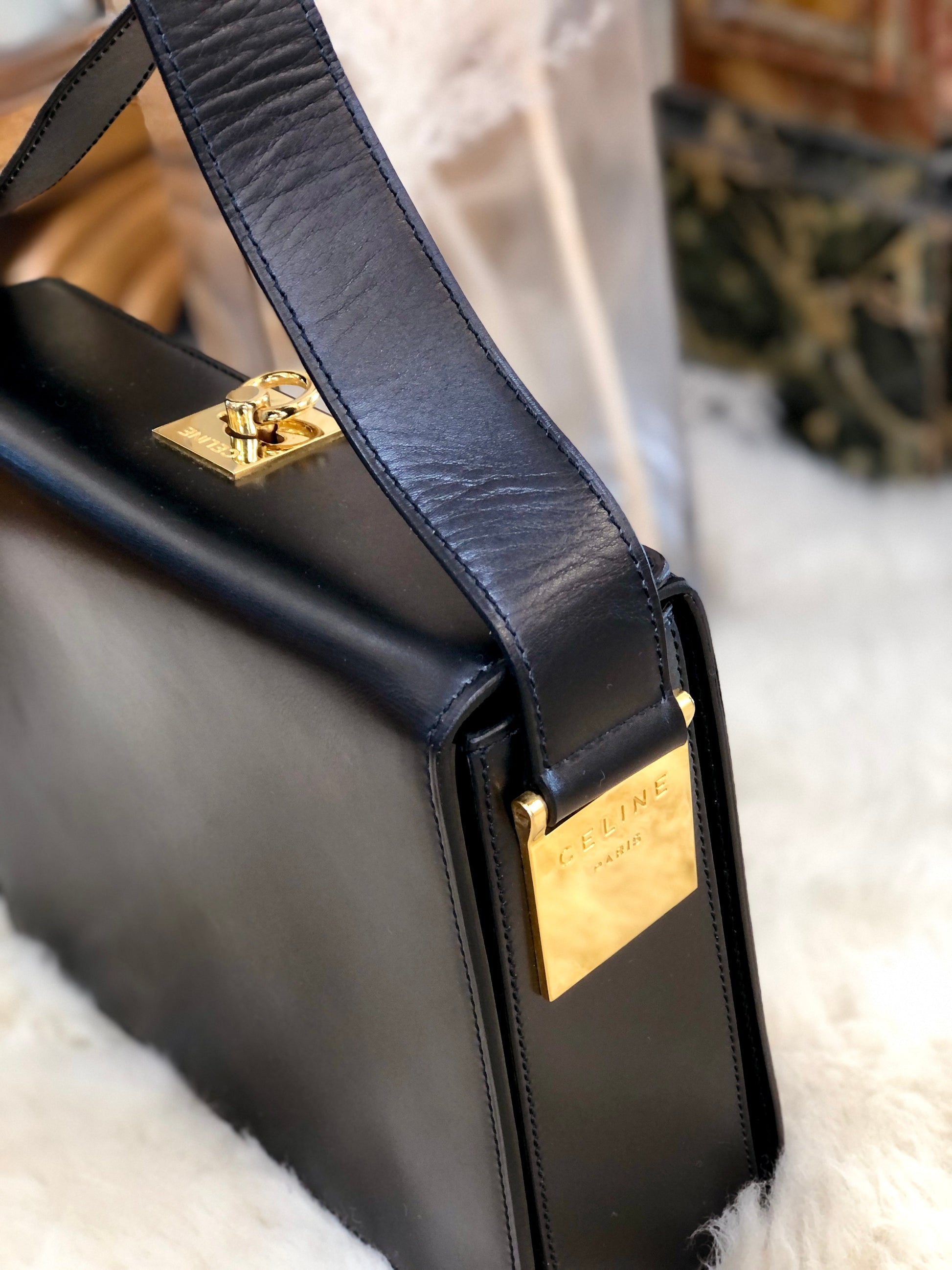 CELINE Gancini Crossbody Box Shoulder bag Black Old Celine w6vekz