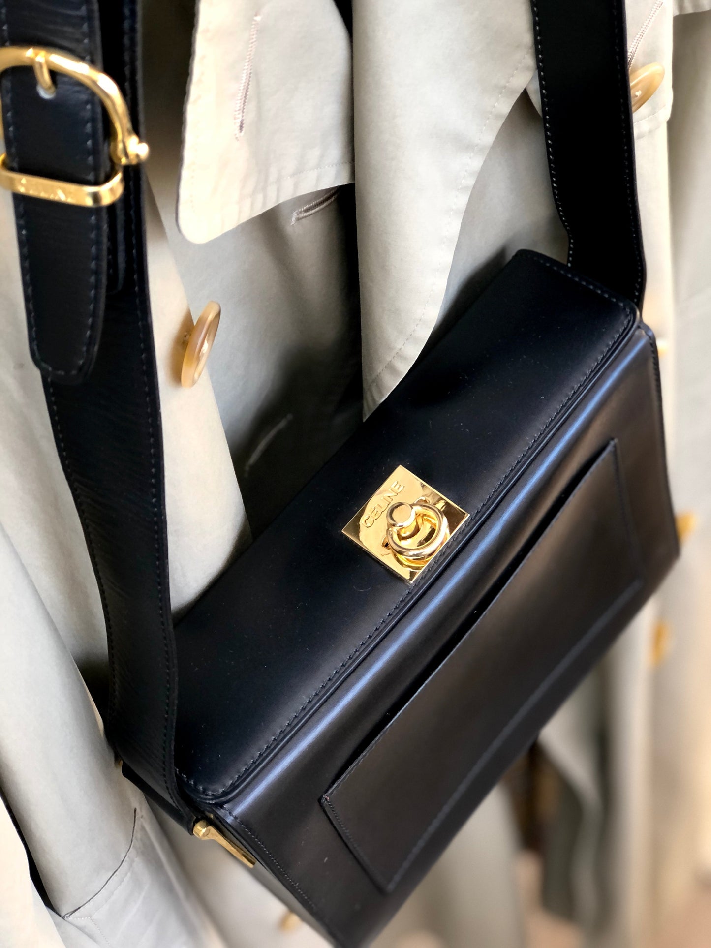 CELINE Gancini Crossbody Box Shoulder bag Black Old Celine w6vekz