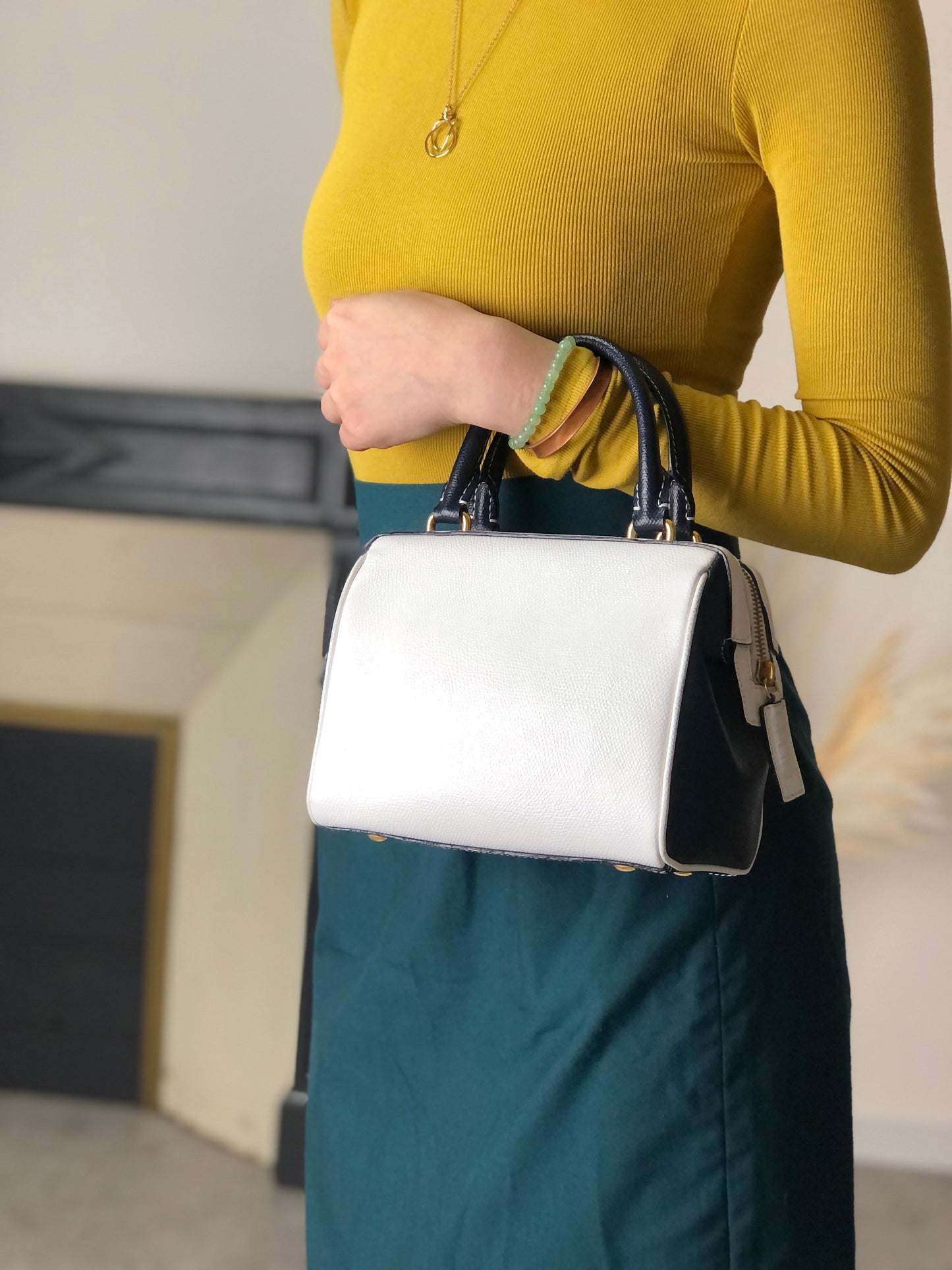CELINE Two-way Small Boston bag Shoulder bag White×Navy
