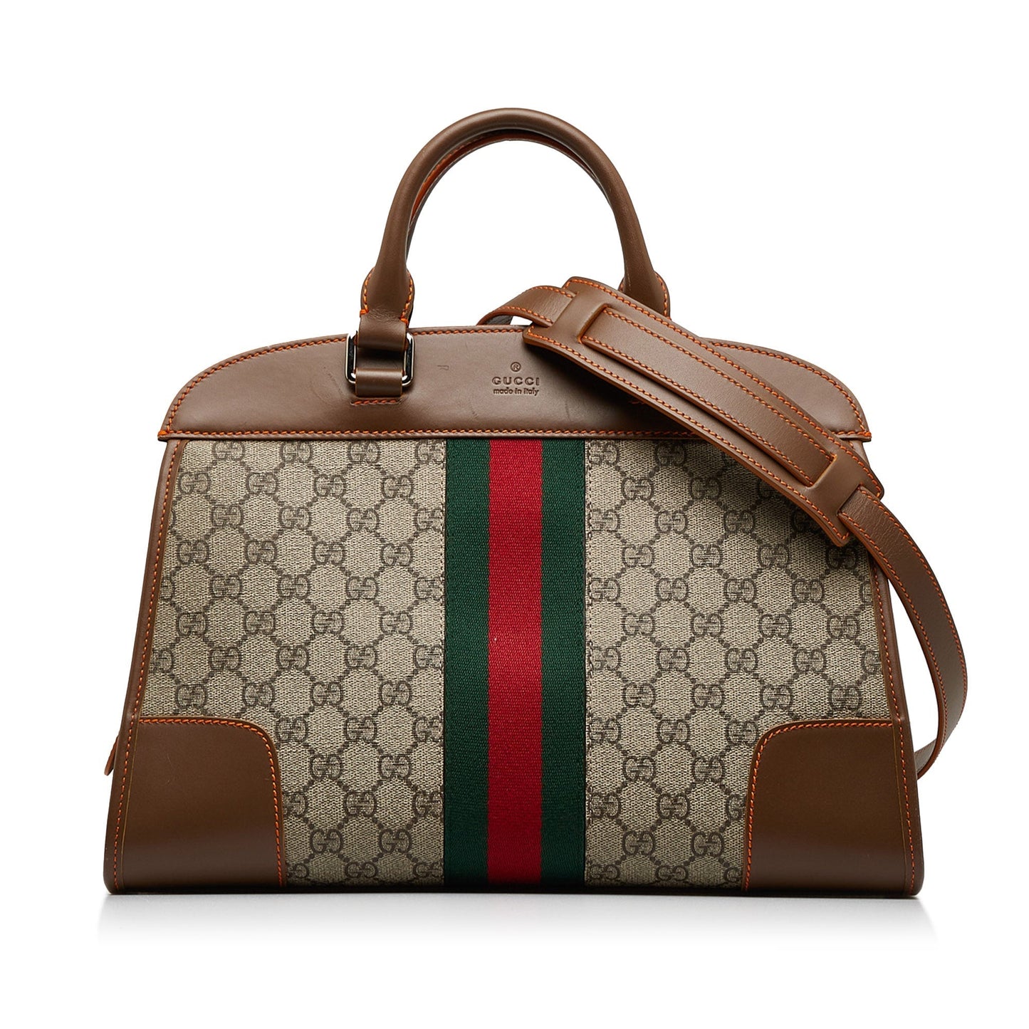 Gucci GG Supreme Brown Leather Canvas Tote Style 1