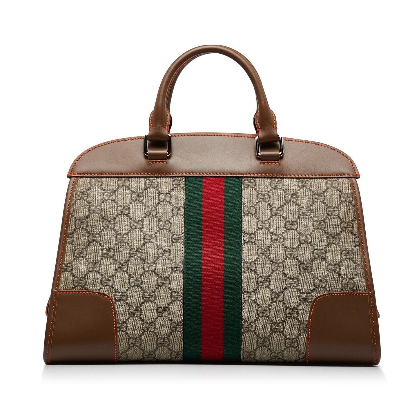 Gucci GG Supreme Brown Leather Canvas Tote Style 1