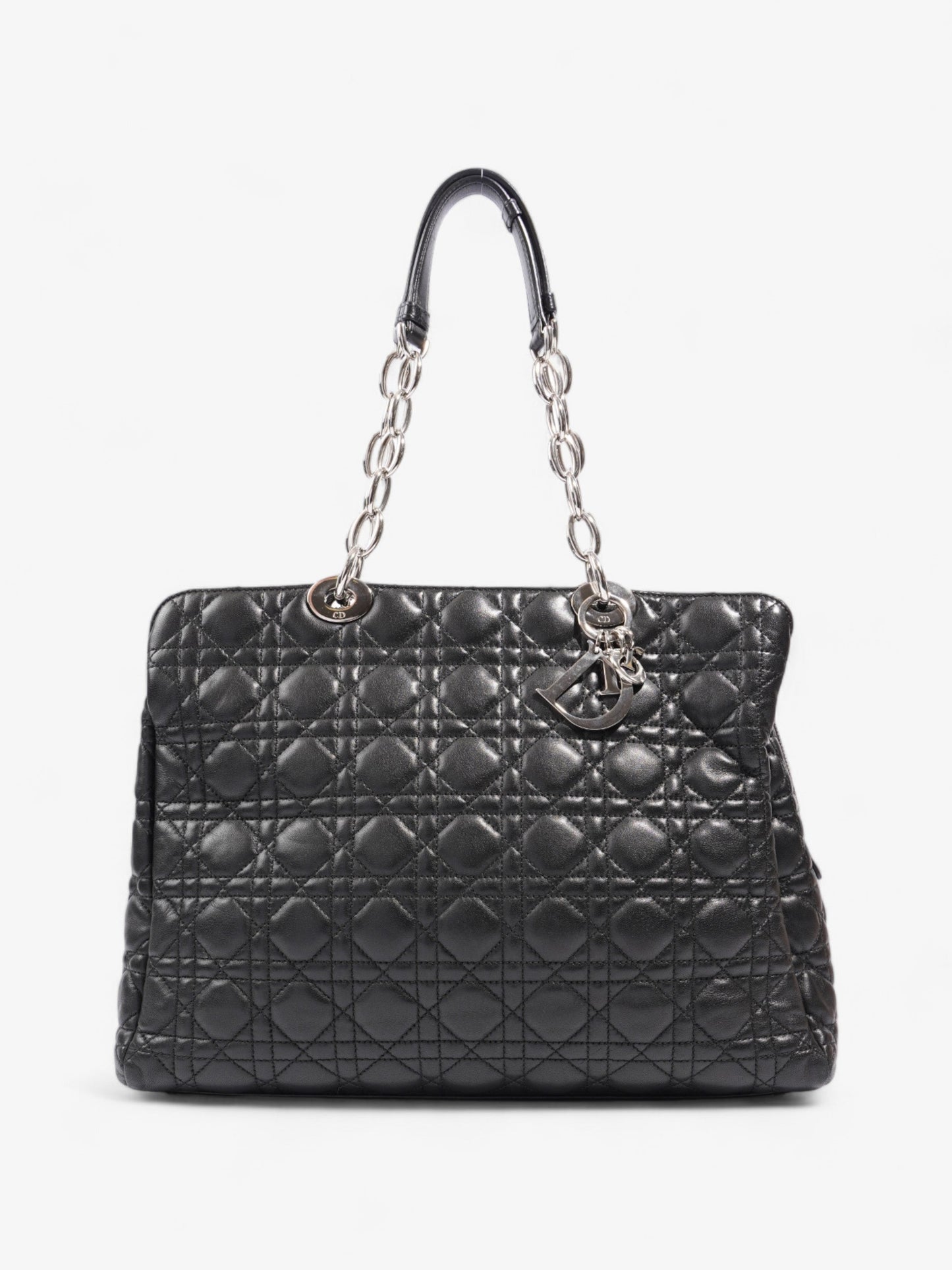 Christian Dior Quilted Tote Black Lambskin Leather Large
