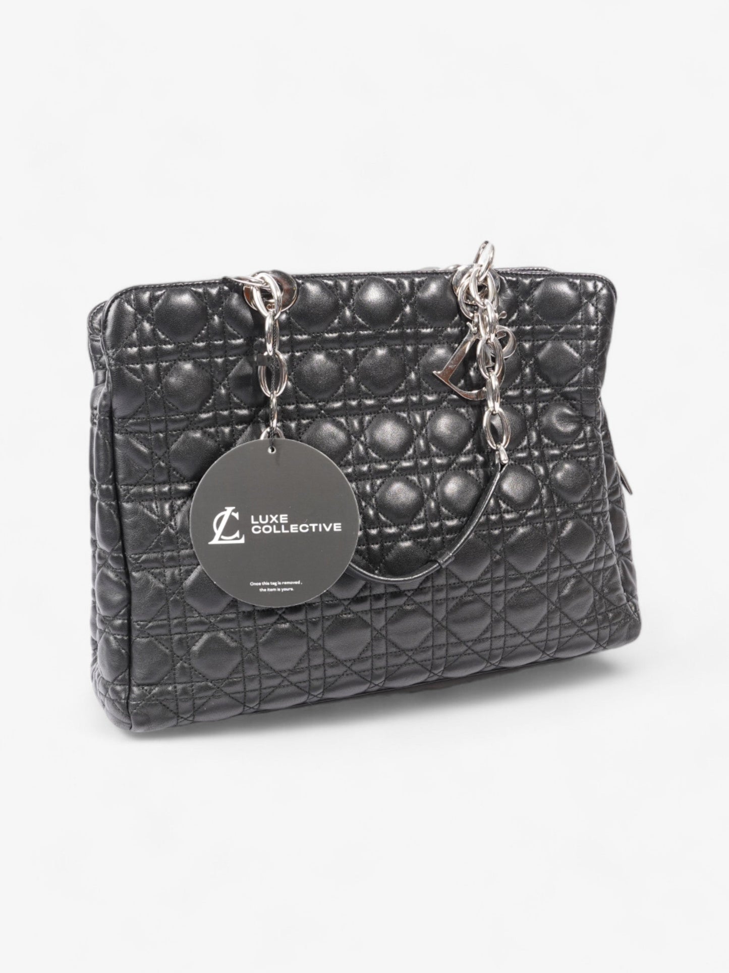 Christian Dior Quilted Tote Black Lambskin Leather Large
