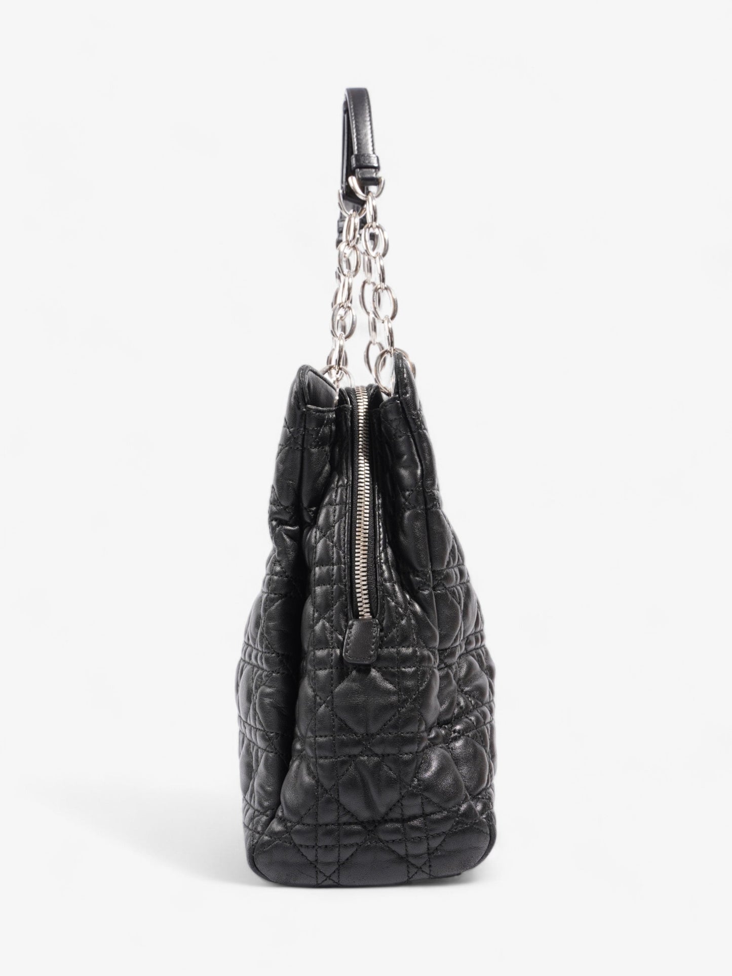 Christian Dior Quilted Tote Black Lambskin Leather Large