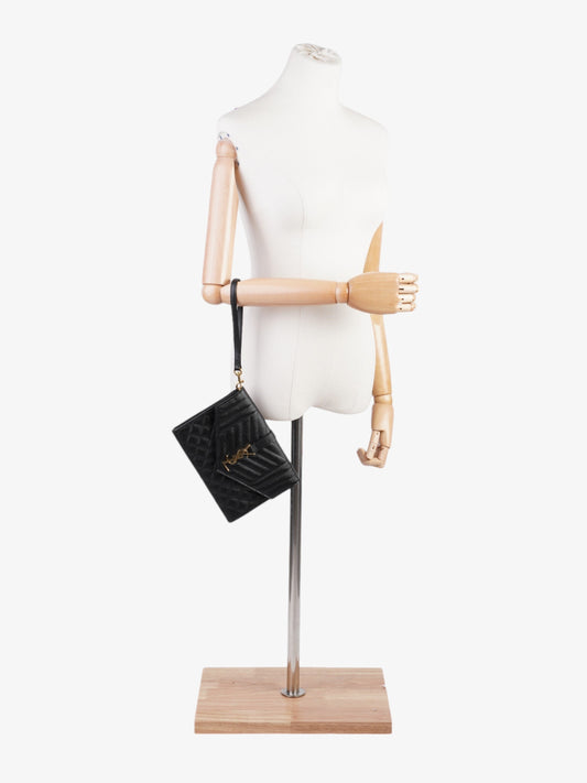 Saint Laurent Monogram Envelope Clutch Black Grained Leather
