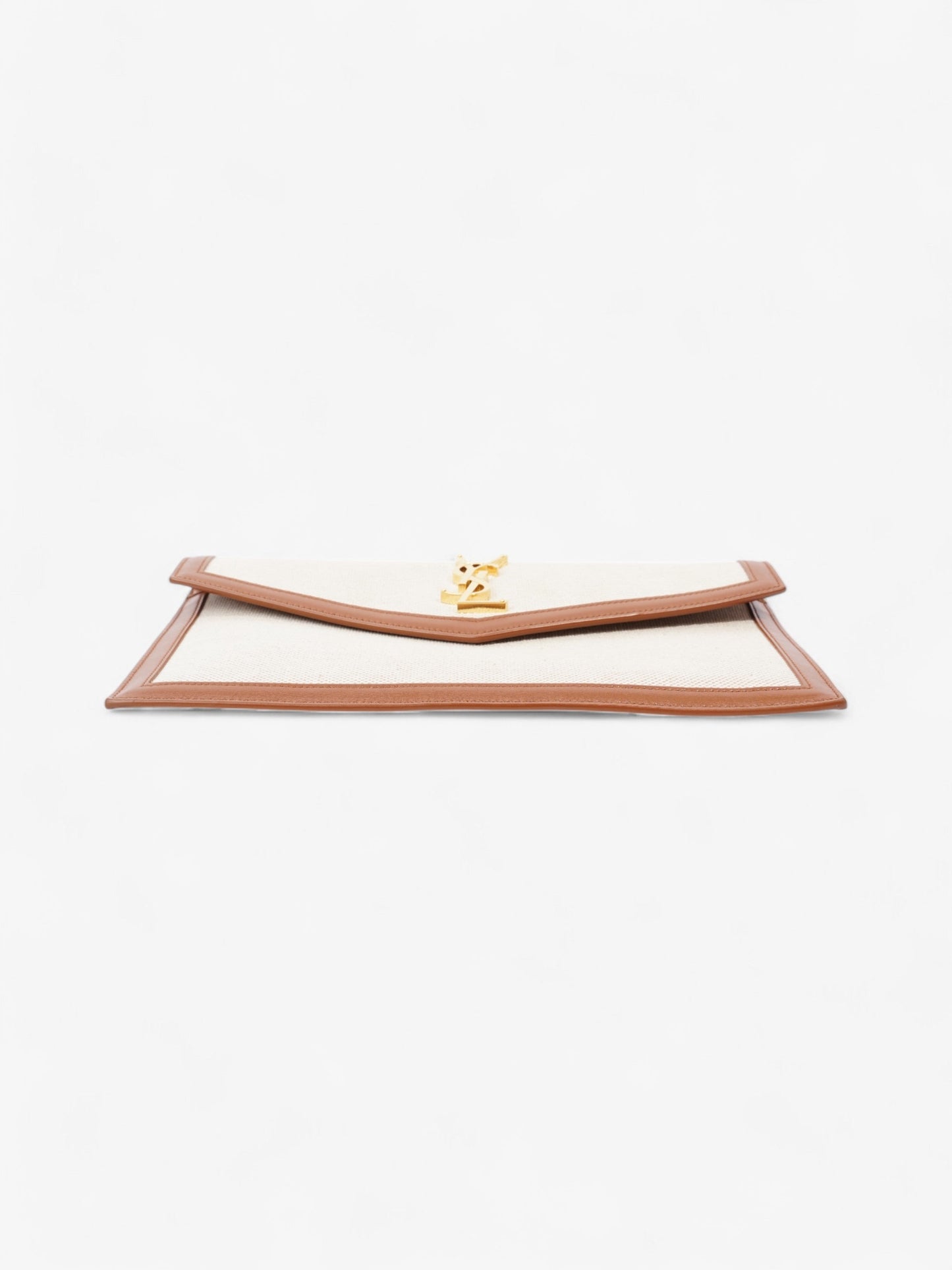 Saint Laurent Uptown Clutch Natural Beige / Brown Canvas