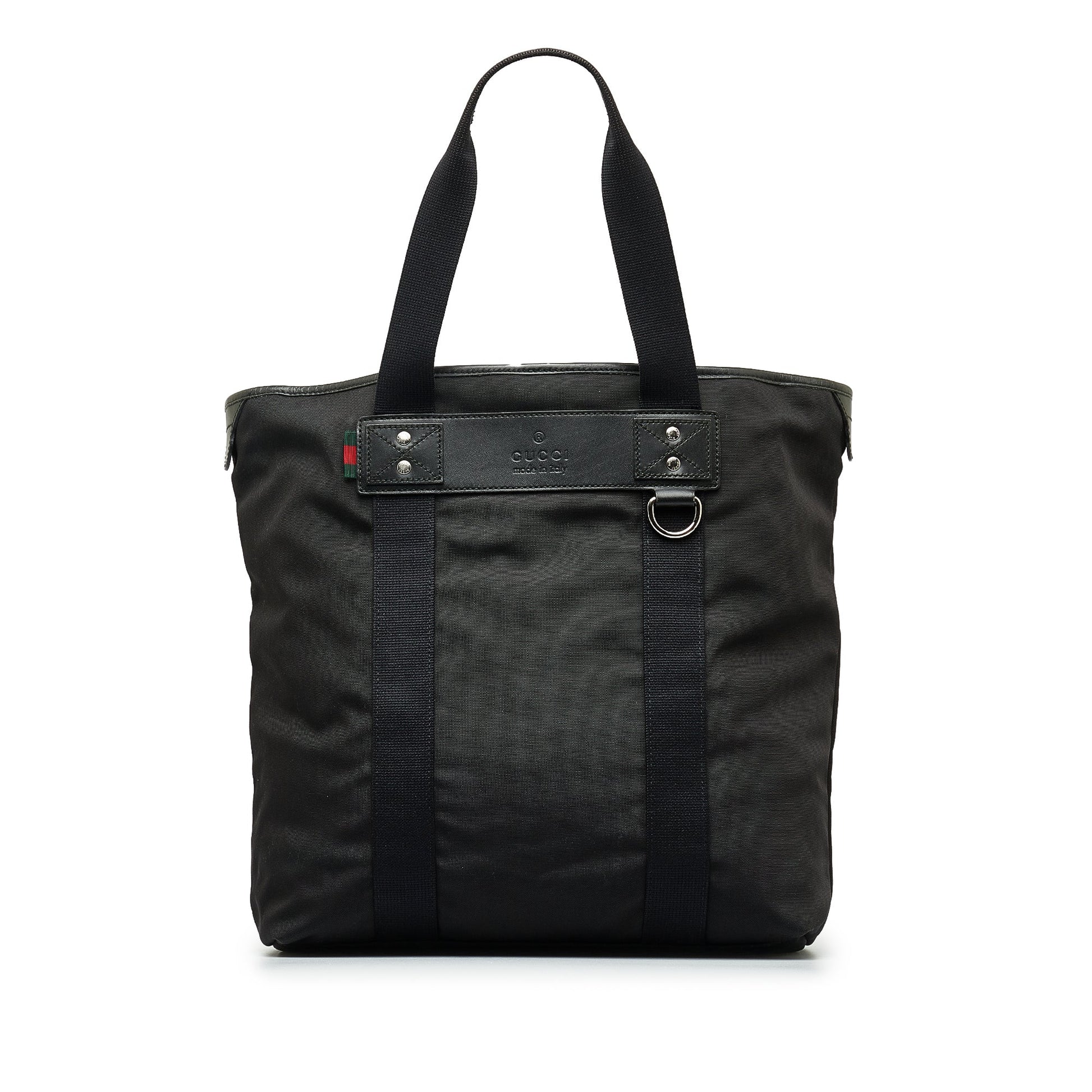 Gucci Web Black Leather Nylon Tote Style 2