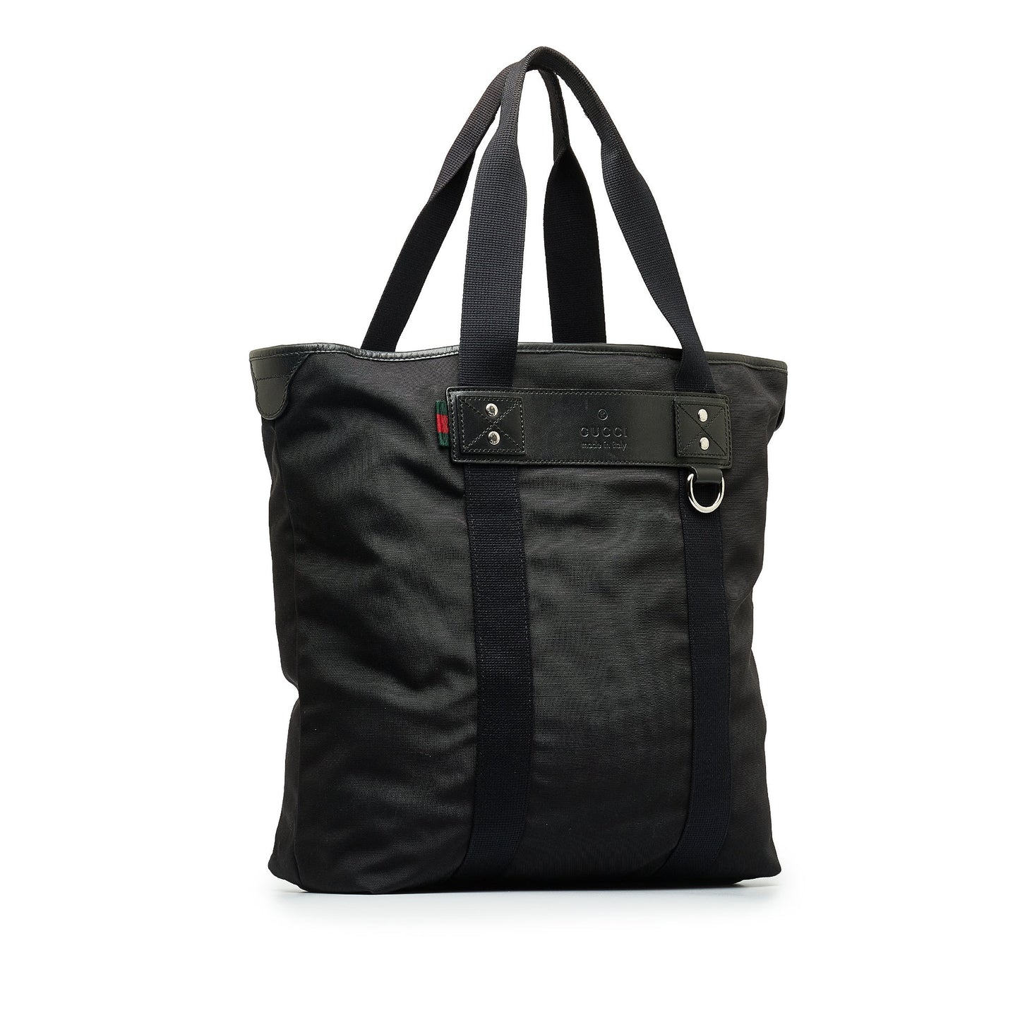 Gucci Web Black Leather Nylon Tote Style 2