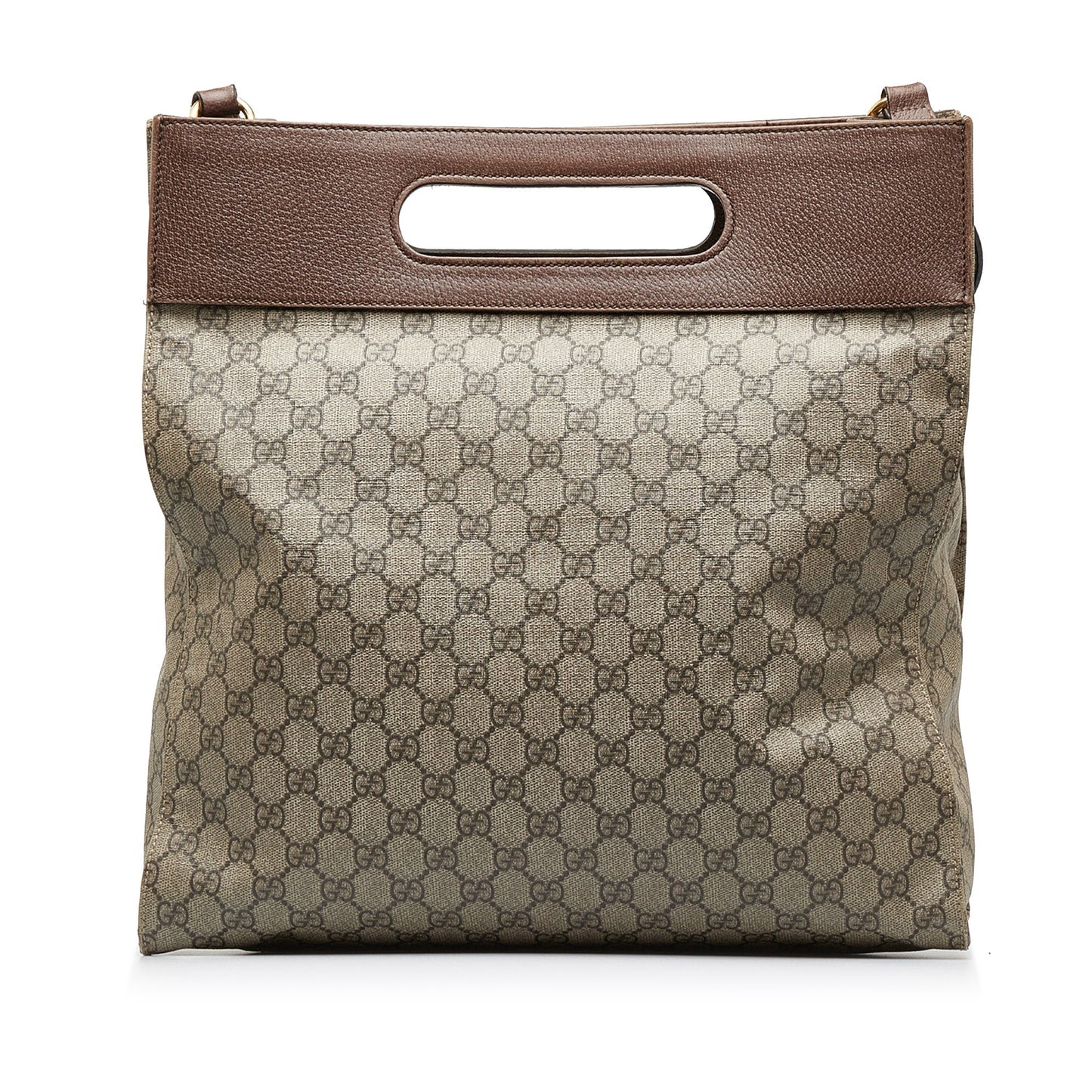 Gucci GG Supreme Brown Leather Canvas Tote Style 3