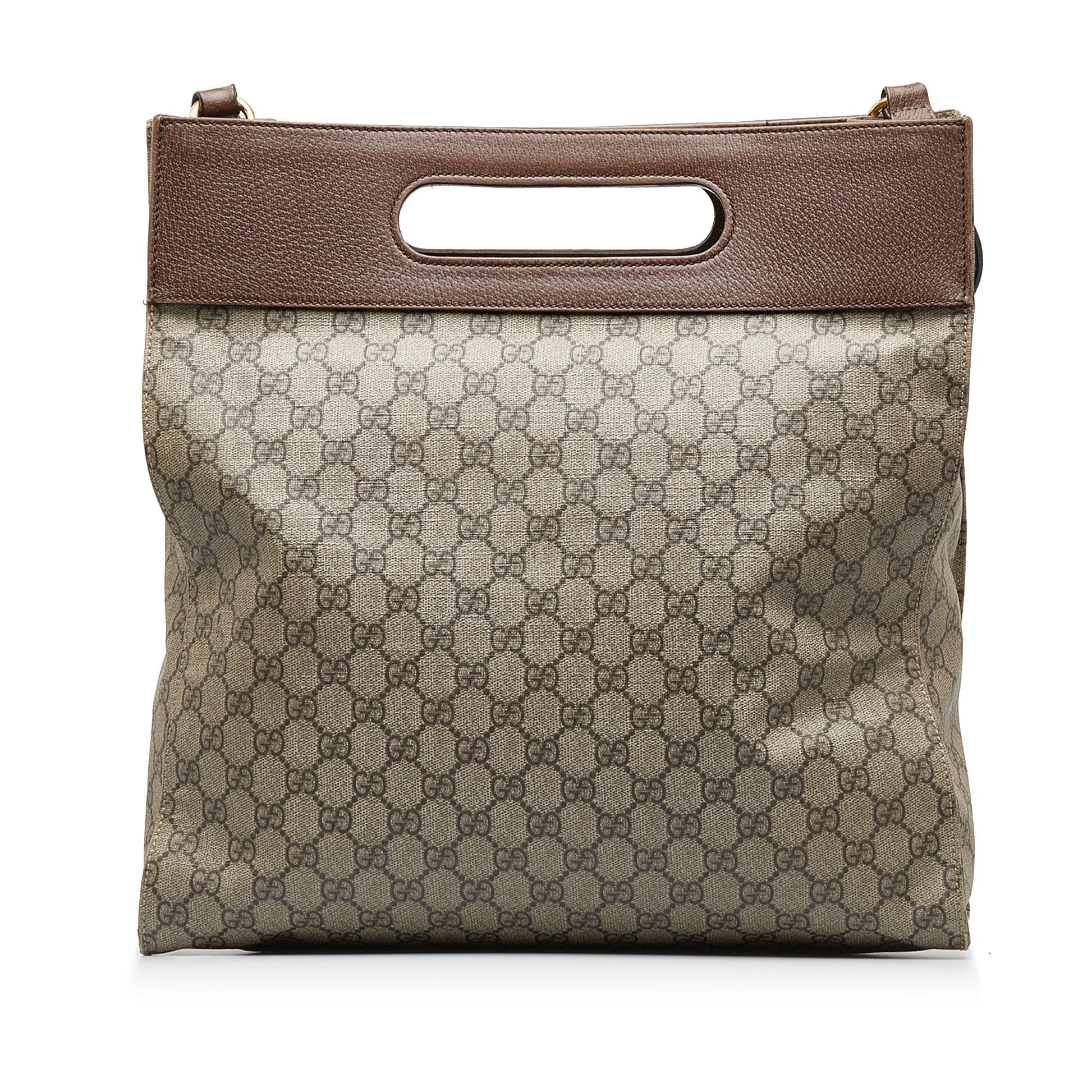 Gucci GG Supreme Brown Leather Canvas Tote Style 3