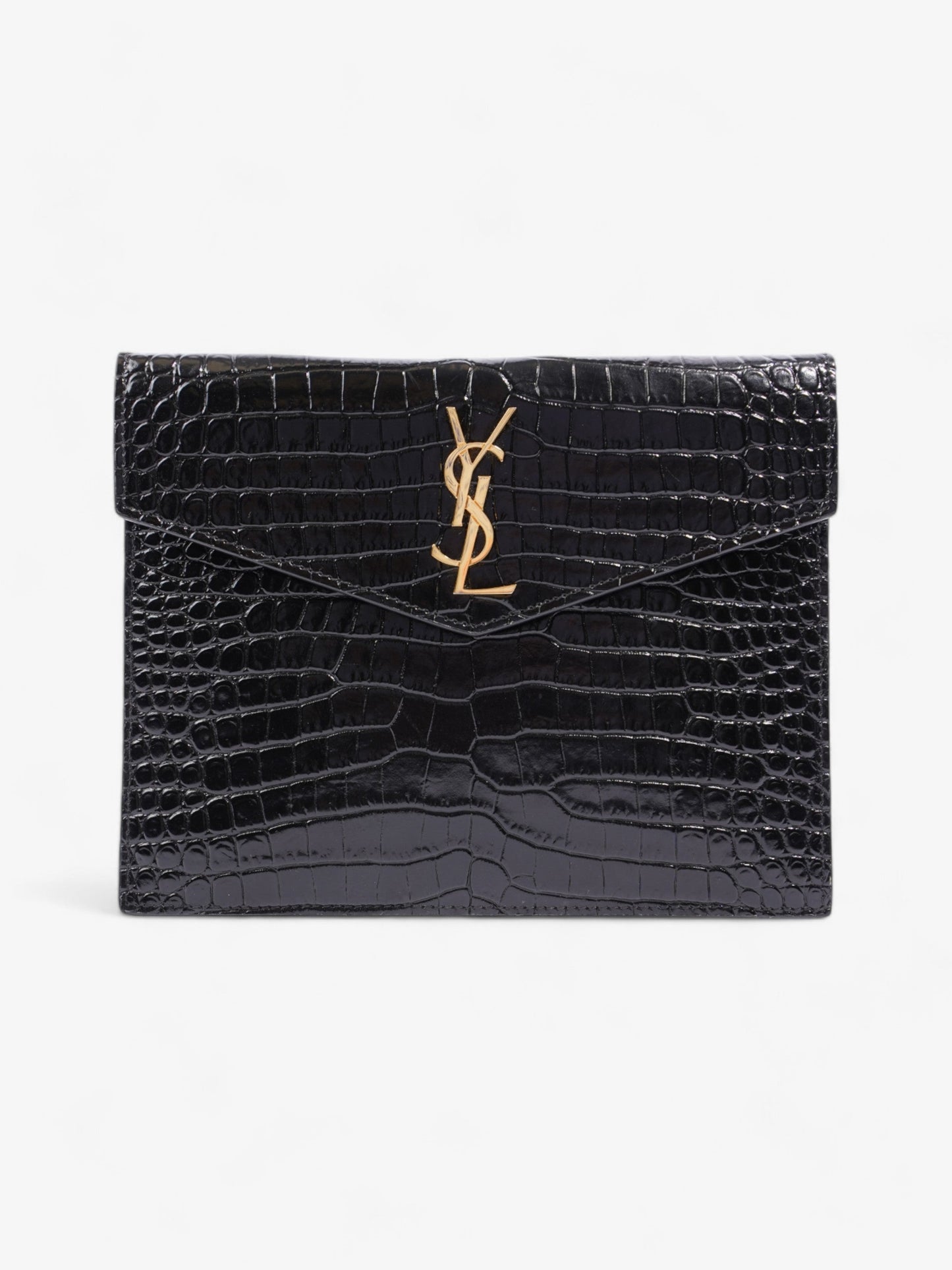 Saint Laurent Uptown Clutch Black Embossed Leather Small