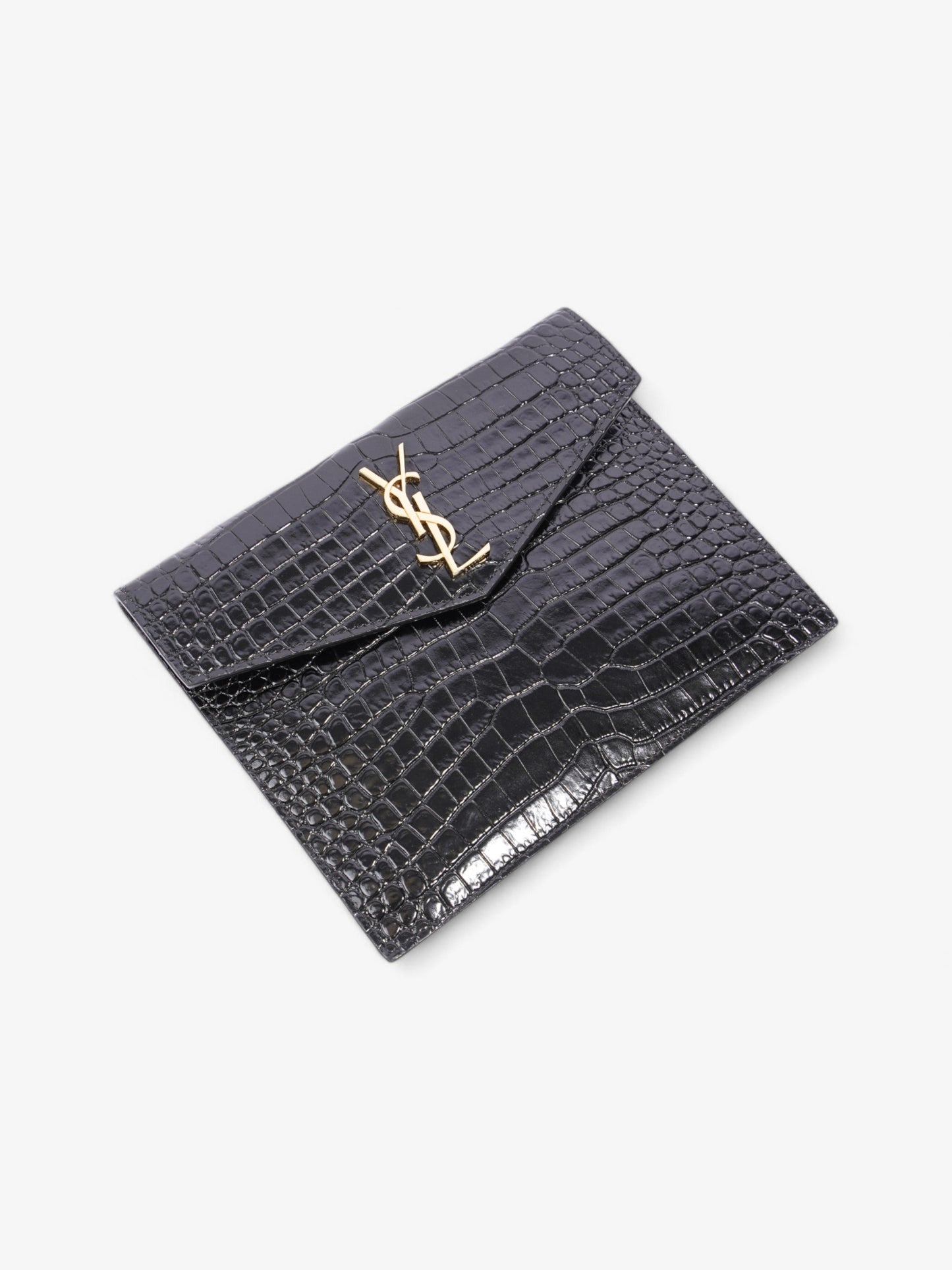 Saint Laurent Uptown Clutch Black Embossed Leather Small