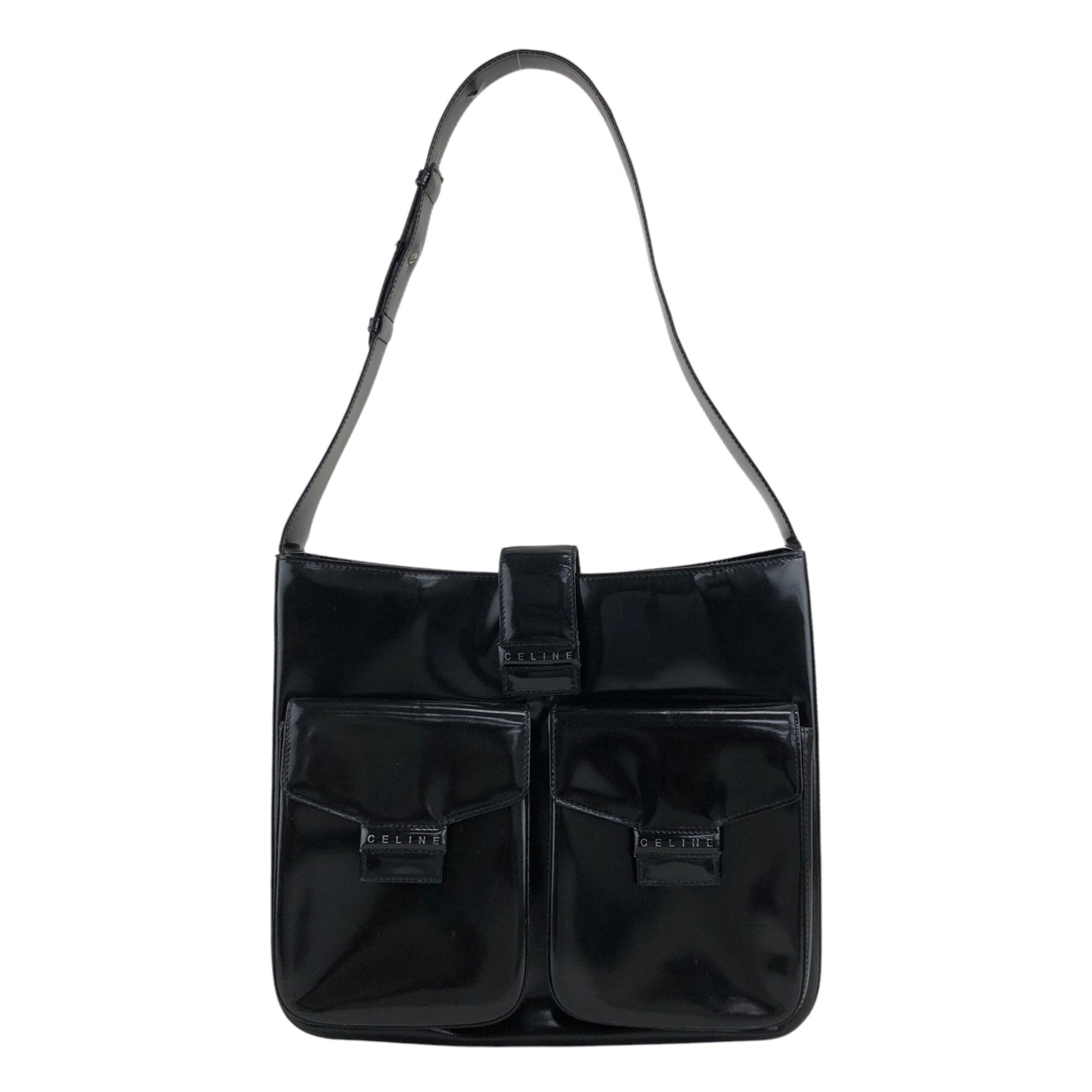 CELINE Logo Shoulder bag Black tabt7f