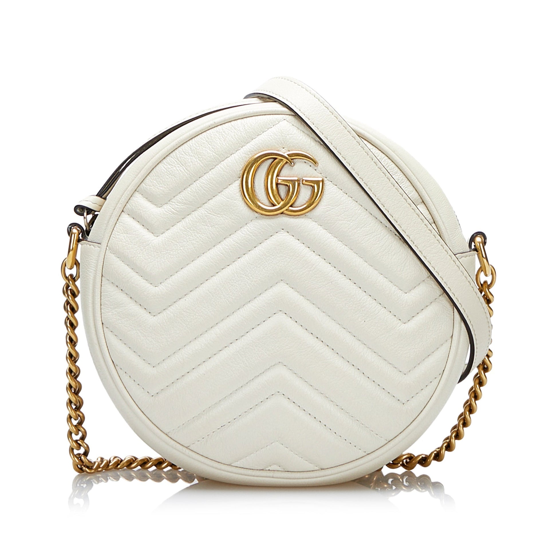 Gucci GG Marmont White Quilted Chain Crossbody