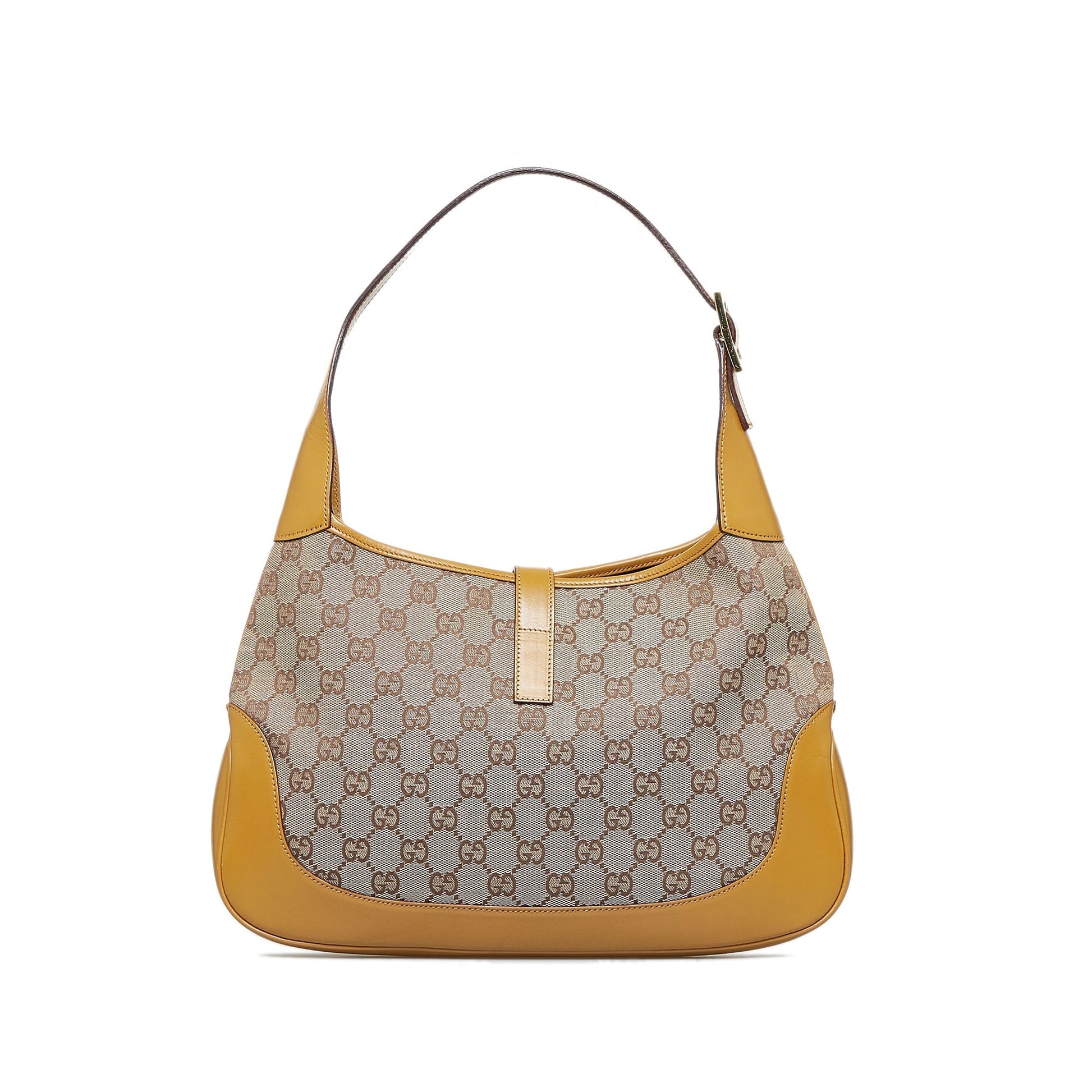 Gucci Jackie Brown Leather Canvas Shoulder Bag Style 1