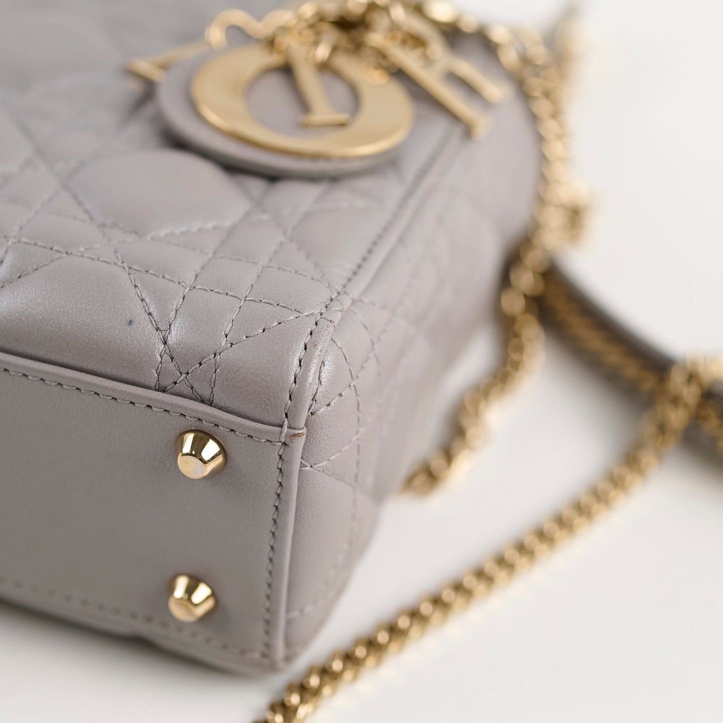 Christian Dior Lady Dior Mini Lambskin Grey Metallic