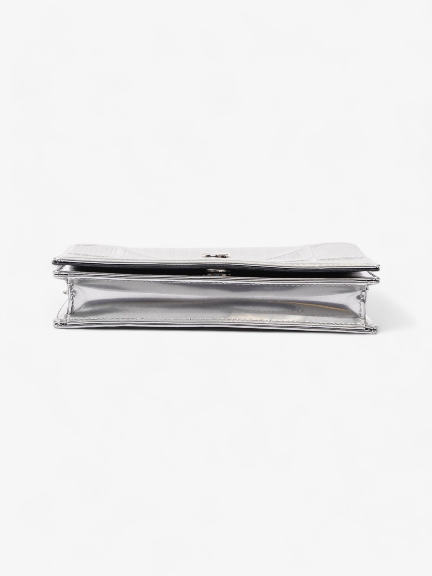 Diorama Wallet On Chain  Silver Patent Leather