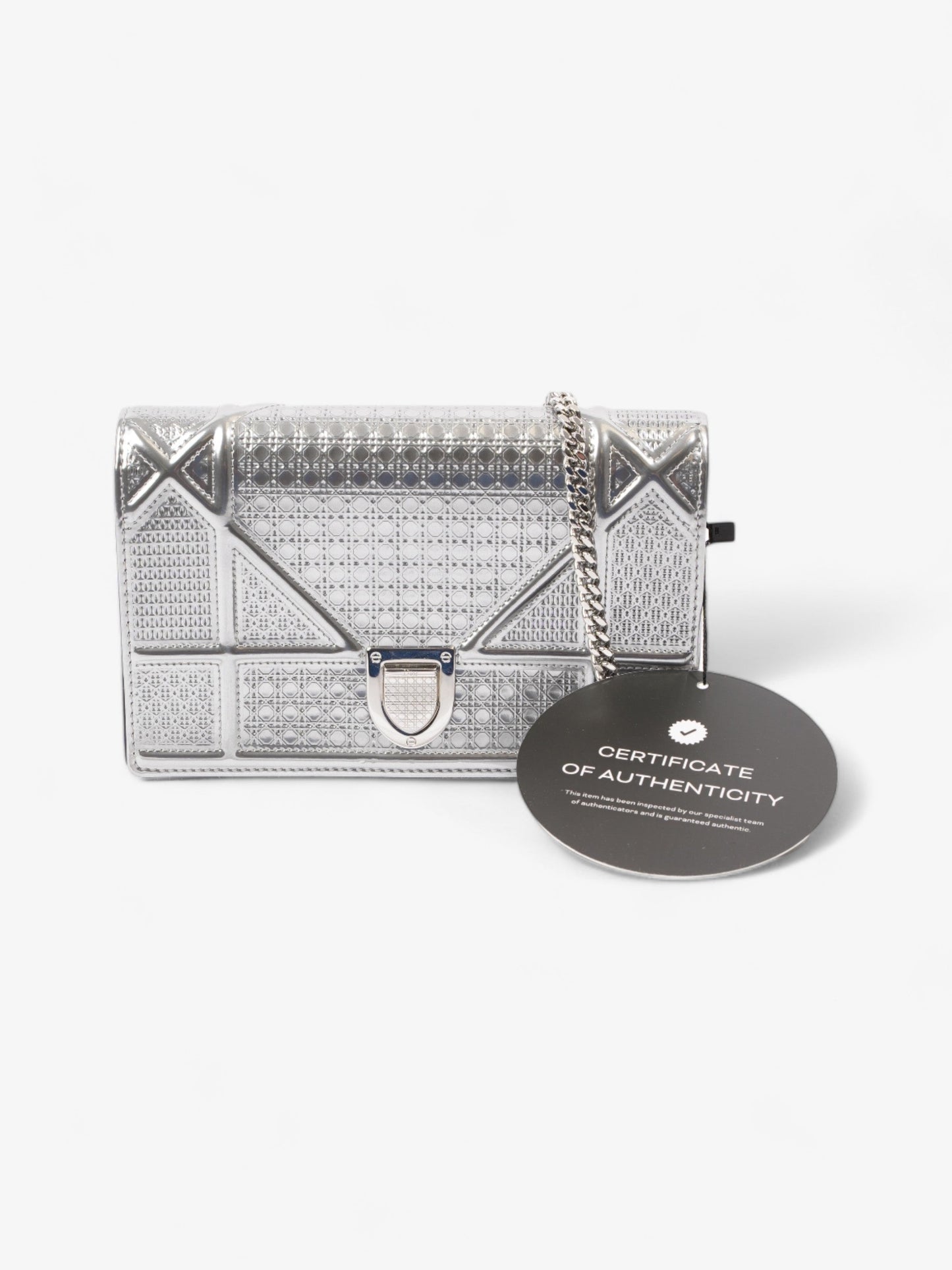 Diorama Wallet On Chain  Silver Patent Leather