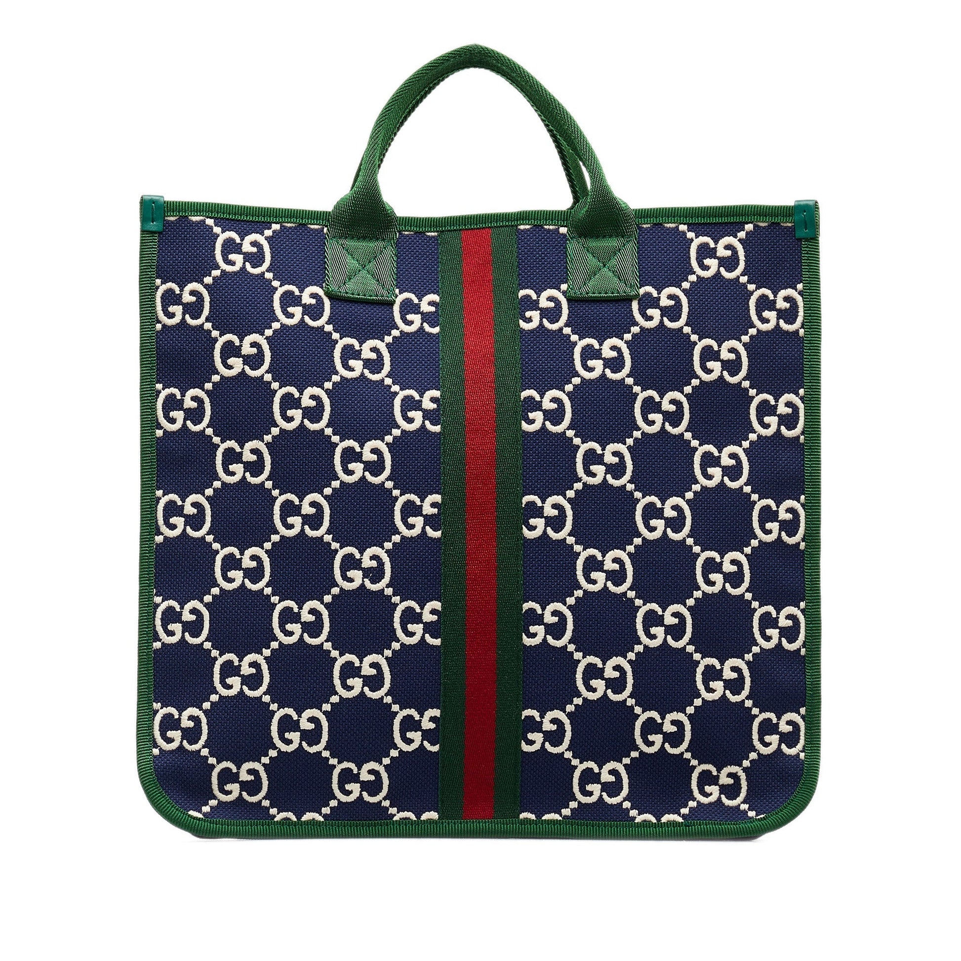 Gucci Web Blue Leather Nylon Tote