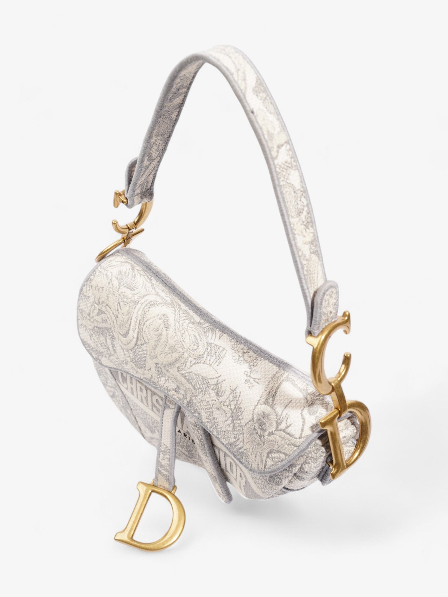 Christian Dior Saddle Bag Grey Oblique Cotton