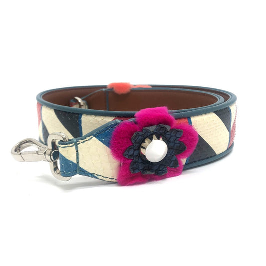 FENDI Shoulder strap 8AV077 leather White x Multicolor x Silver Metal Flower studs Strap you Women