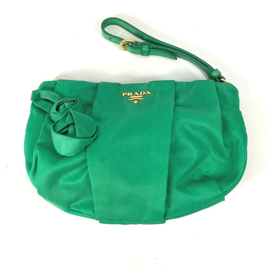 PRADA Clutch bag Nylon green Cosmetics Pouch logo Women