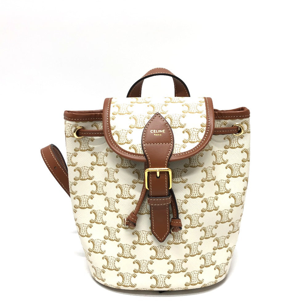 CELINE Backpack PVC / Leather White x brown Triomphe minifolco Women
