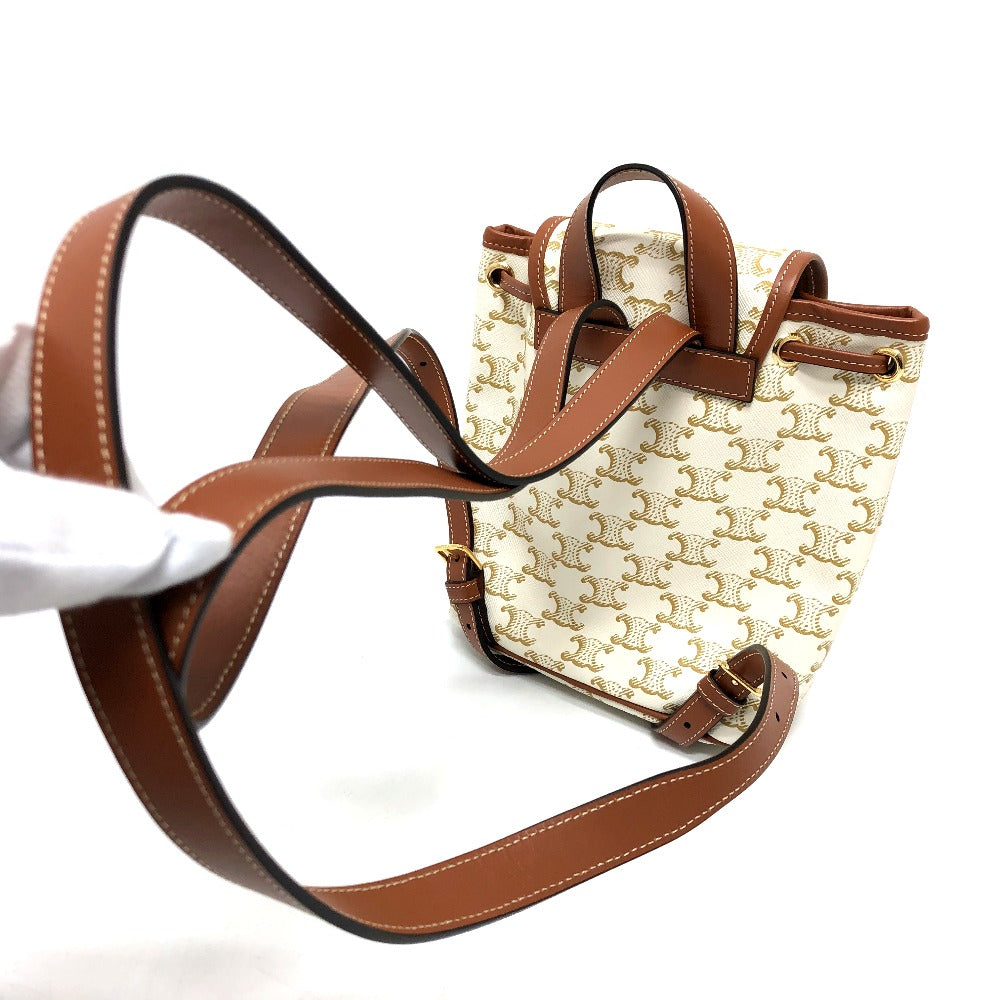 CELINE Backpack PVC / Leather White x brown Triomphe minifolco Women