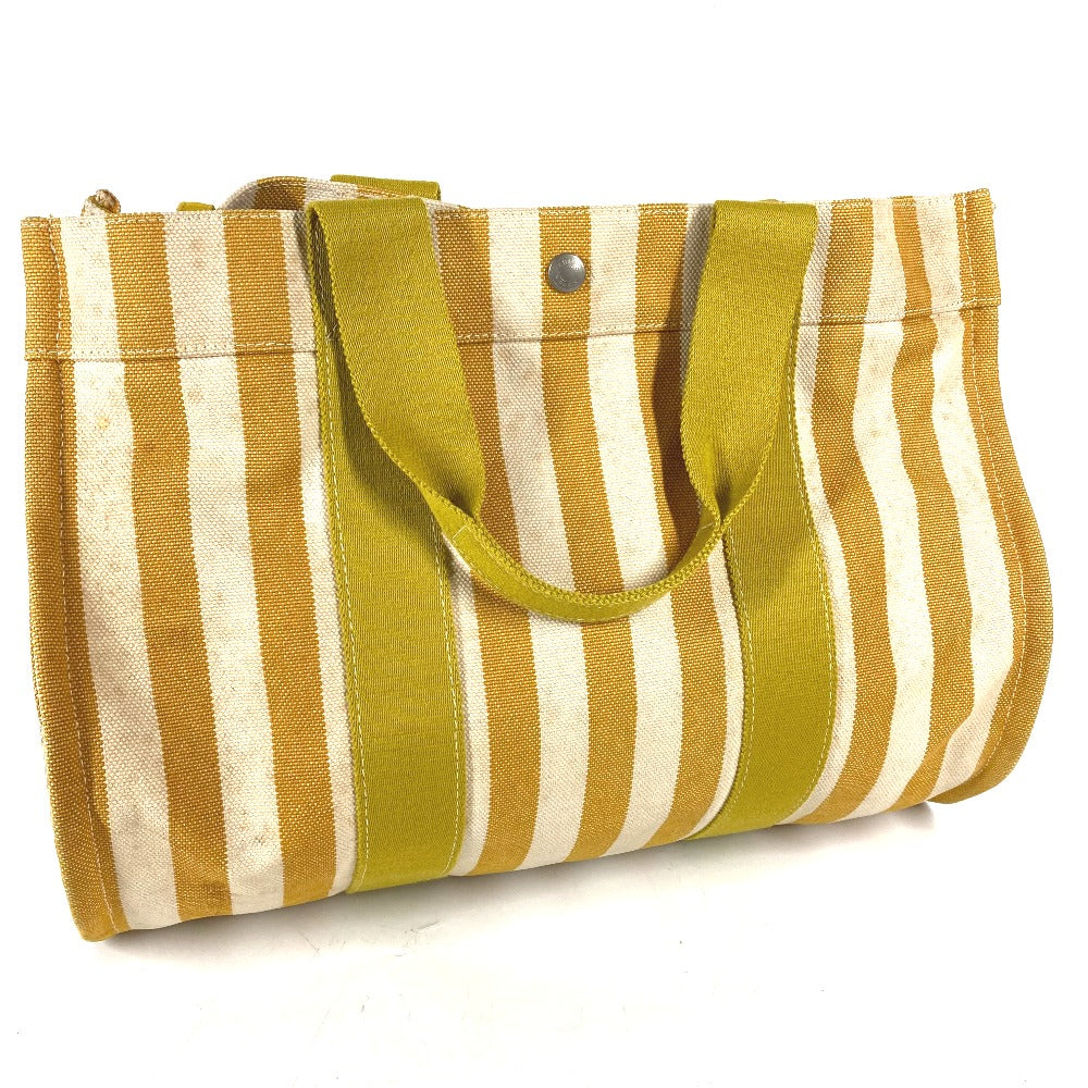 HERMES Tote Bag canvas yellow With porch Cannes MM Stripes