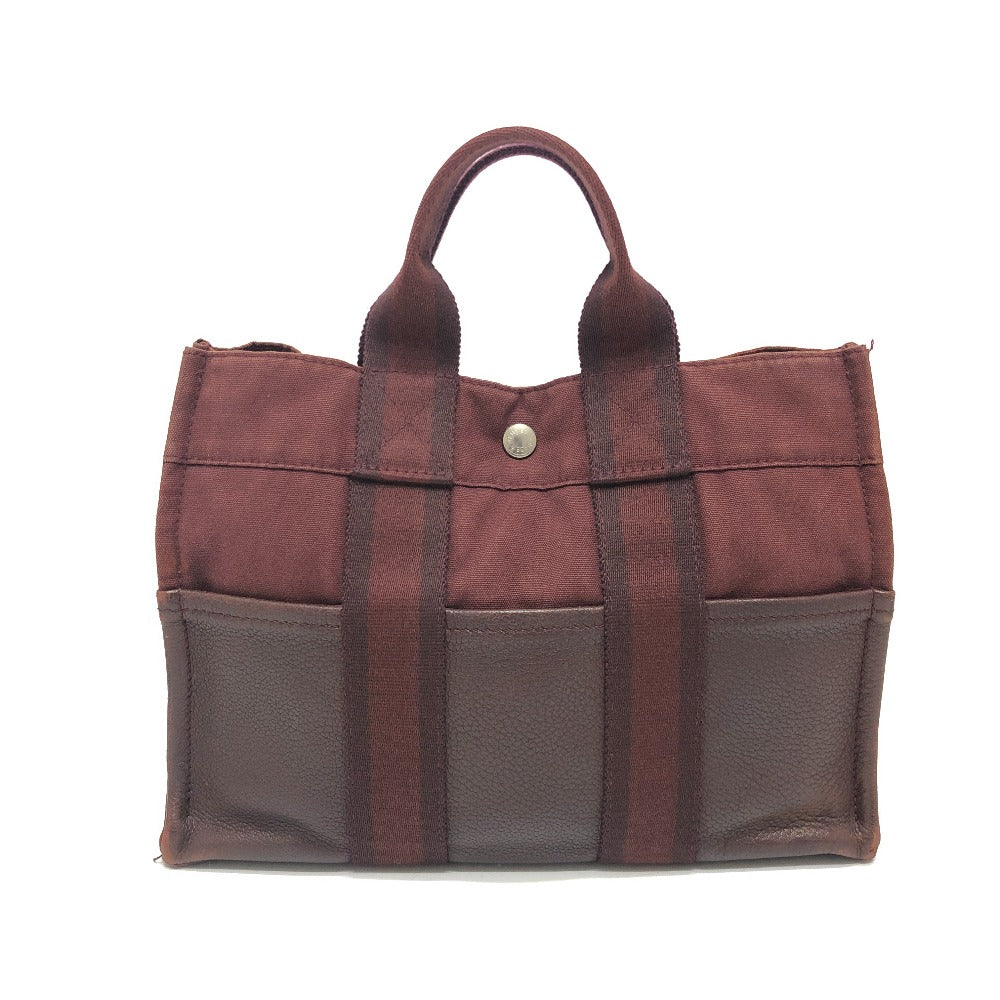 HERMES Handbag Leather / canvas Wine red type Half leather Fool ToePM Women