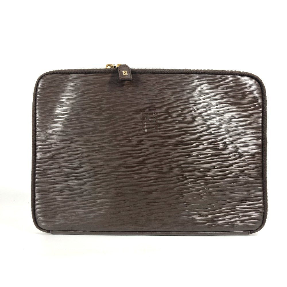 FENDI Clutch bag leather Brown FF logo Women