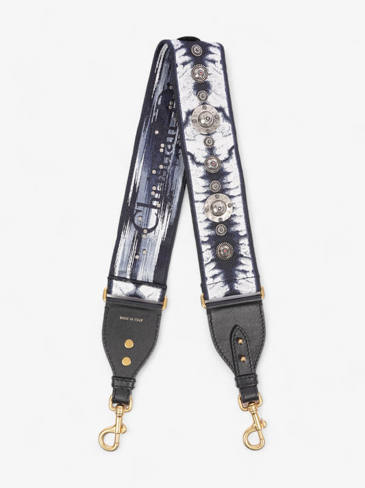 Christian Dior Saddle Bag Strap Navy / Black / White Canvas