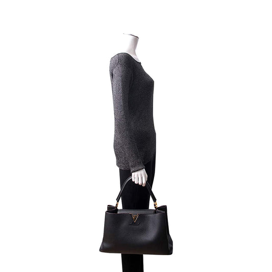 LOUIS VUITTON Leather Capucines GM Noir Handbag