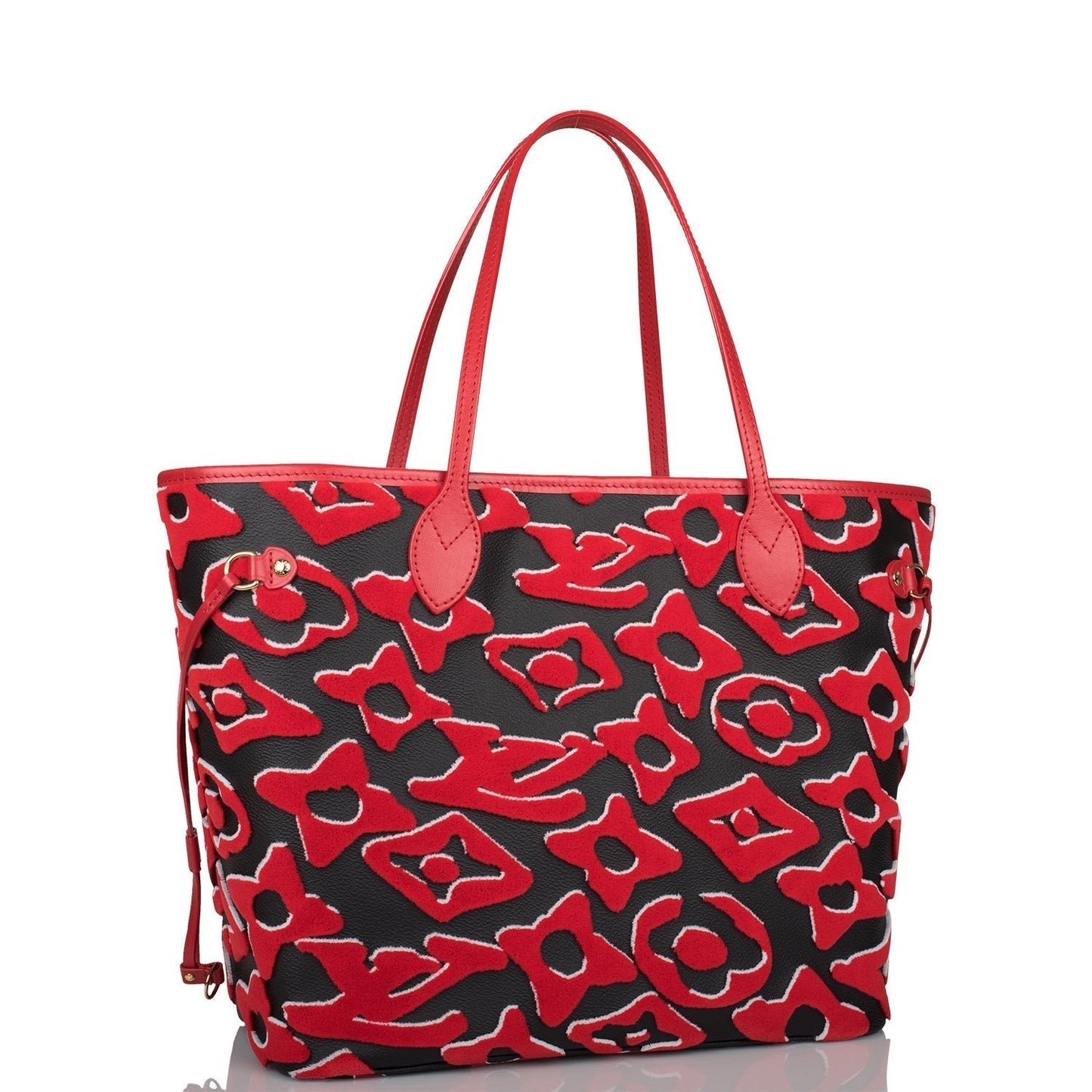 Louis Vuitton x UF Black and Red Tufted Monogram Neverfull MM Tote