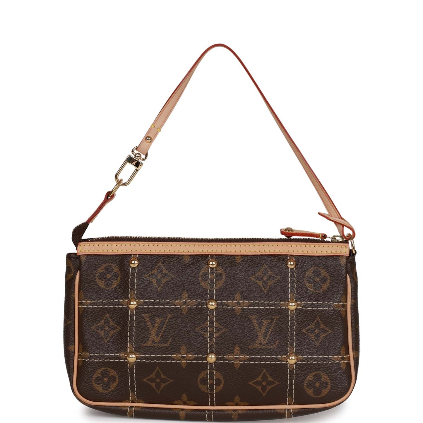Louis Vuitton Brown Monogram Riveting Pochette Gold Hardware Clutch