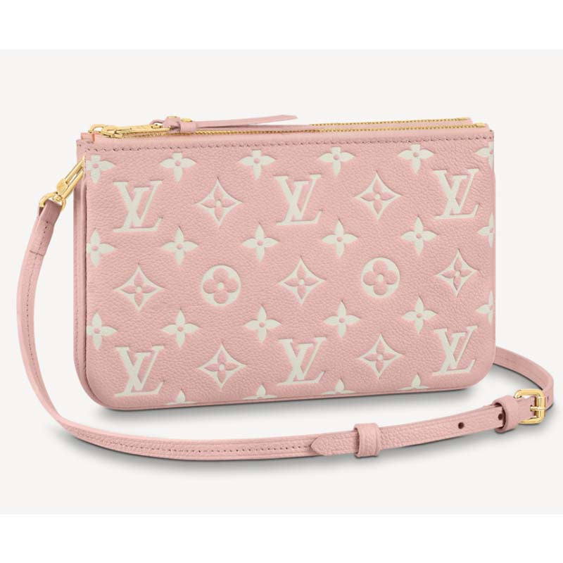 Louis Vuitton Double Zip Pochette Pink Monogram Empreinte Embossed Supple Grained Cowhide Clutch