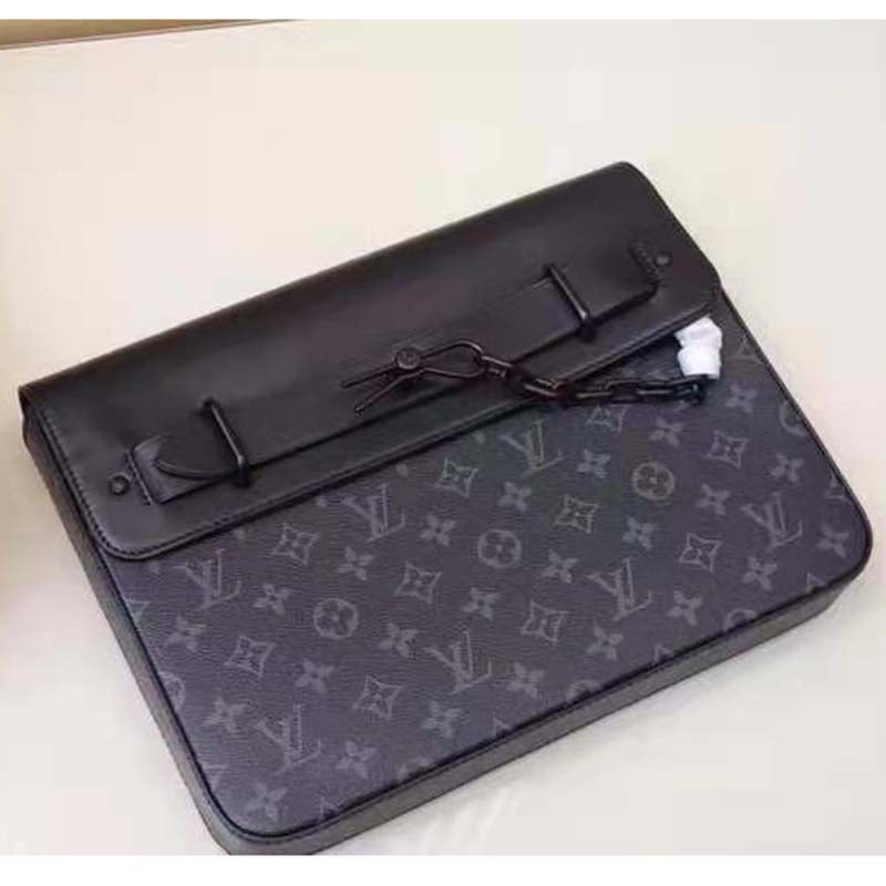 Louis Vuitton LV Men Pochette Steamer Monogram Eclipse Coated Canvas Clutch