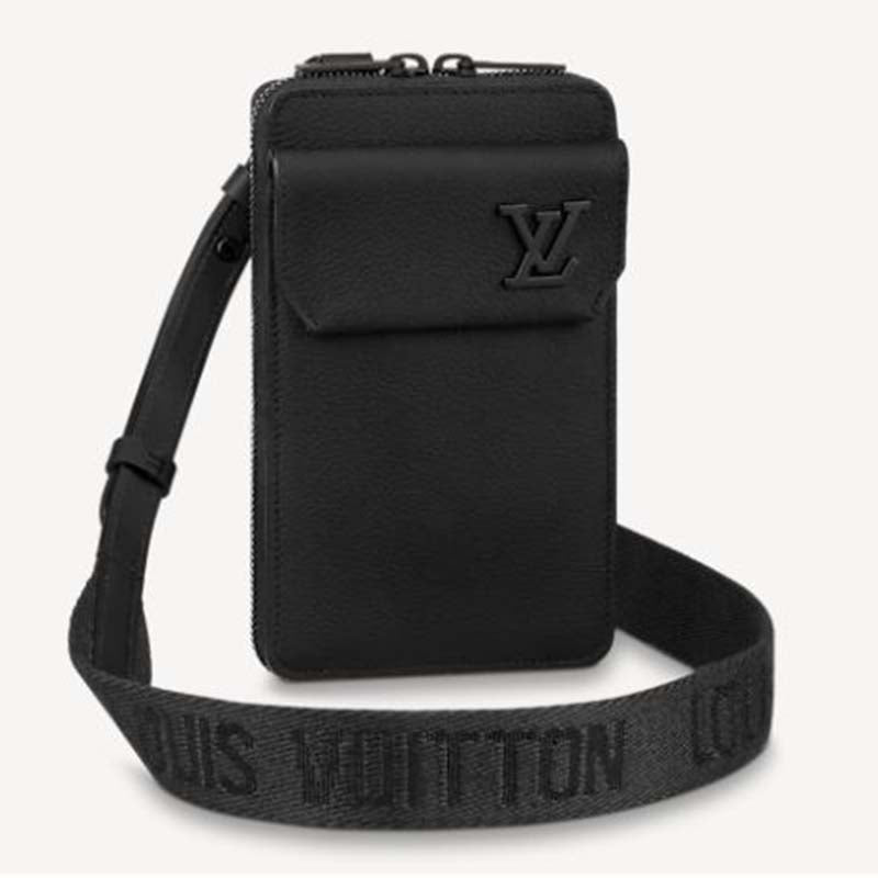 Louis Vuitton LV Unisex Aerogram Phone Pouch Black Grained Calf Cowhide Leather Clutch