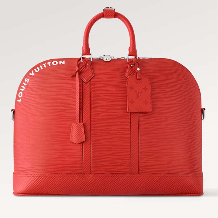 Louis Vuitton LV Unisex Alma Travel GM Vermillon Red Epi XL Grained Leather Handle Clip Handbag