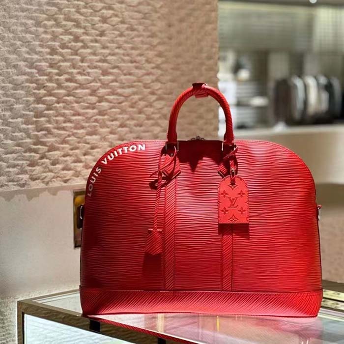 Louis Vuitton LV Unisex Alma Travel GM Vermillon Red Epi XL Grained Leather Handle Clip Handbag