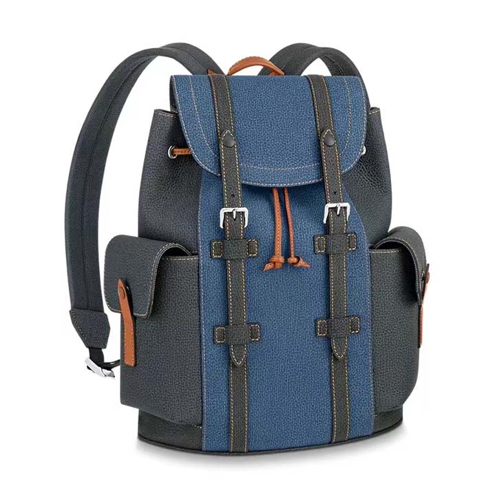 Louis Vuitton LV Unisex Christopher MM Backpack Blue Navy Taurillon Leather