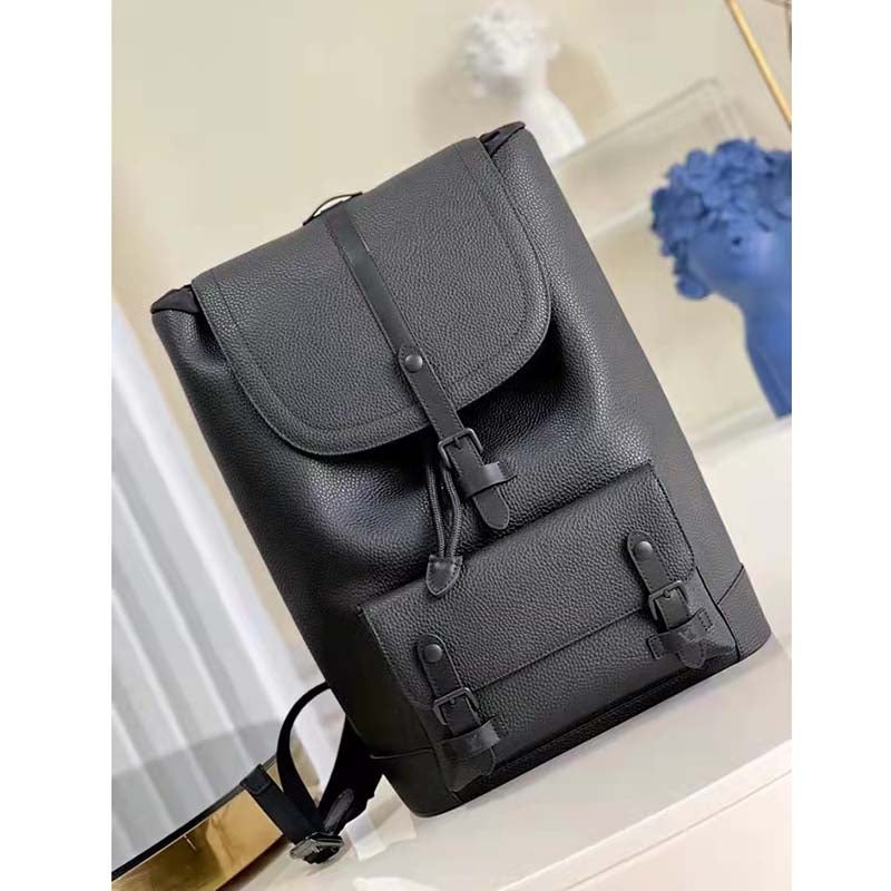 Louis Vuitton LV Unisex Christopher Slim Backpack Black Taurillon Cowhide Leather