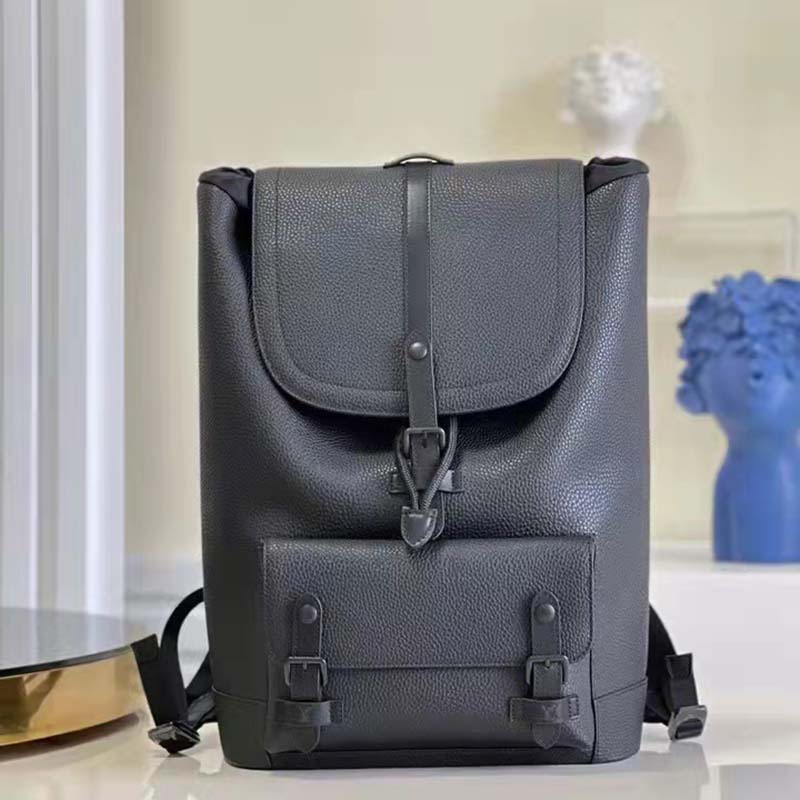 Louis Vuitton LV Unisex Christopher Slim Backpack Black Taurillon Cowhide Leather
