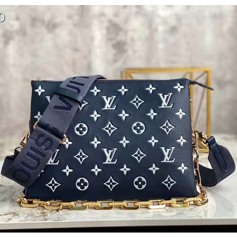 Louis Vuitton LV Unisex Coussin PM Handbag Navy Blue -Printed Lambskin