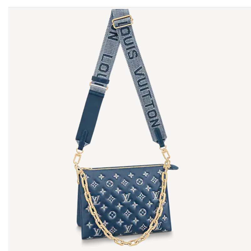 Louis Vuitton LV Unisex Coussin PM Handbag Navy Blue -Printed Lambskin