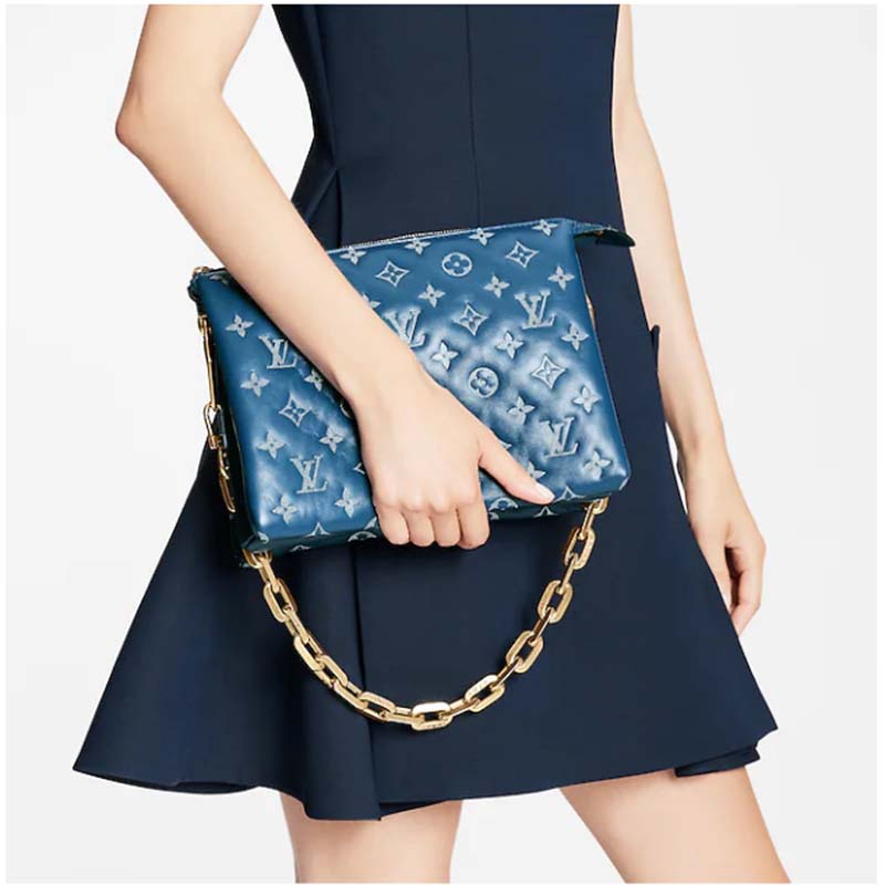 Louis Vuitton LV Unisex Coussin PM Handbag Navy Blue -Printed Lambskin