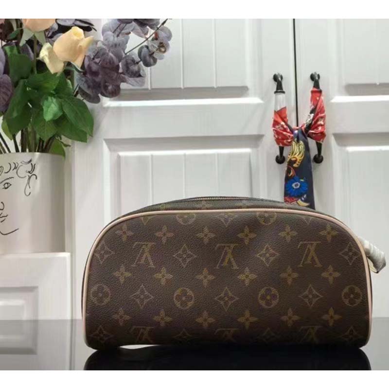 Louis Vuitton LV Unisex Dopp Kit Toilet Pouch Brown Monogram Coated Canvas Clutch